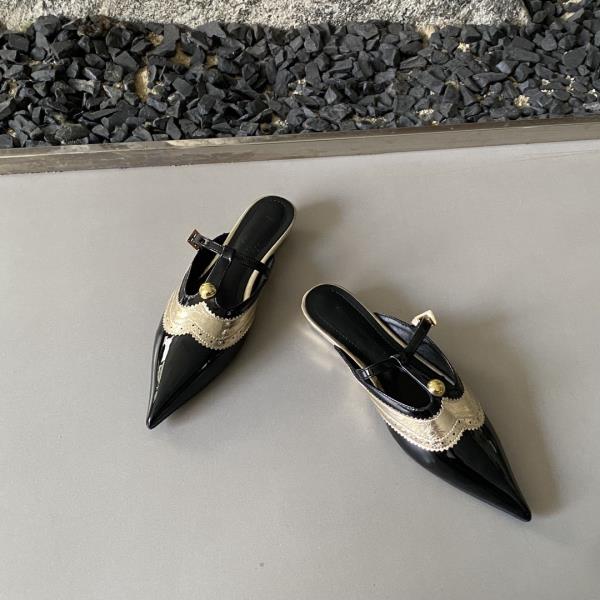 Fashion Cover Toe Female Shoes Low Ladies' Slippers Multicolored Sandals On A Wedge 2025 Pointed PU Mixed Colors Slides Patent Leather F
