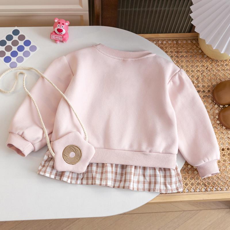 Girls Spring Autumn Sweet Plaid Floral Fake Two Piece Sweatshirt Dress Baby Cute Long Sleeve Dress For Little Kids