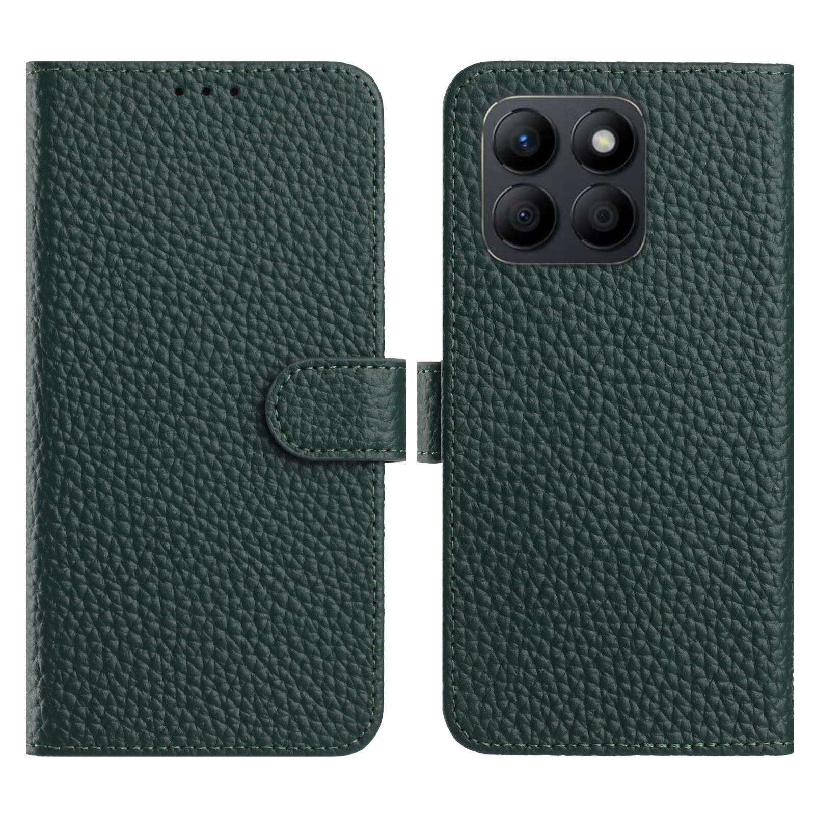 

For Honor X8c 4G Case Wallet Stand Litchi Texture Genuine Cow Leather Flip Phone Cover Green