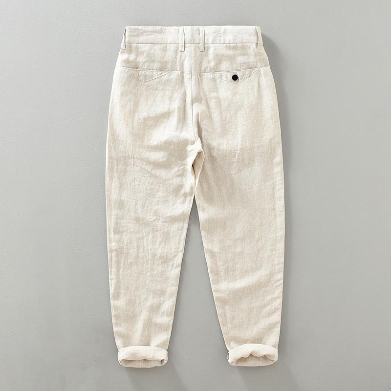 1333 Summer Breathable Japanese-Style Men’s Pure Linen Tapered Pants, Casual Nine-Point Trousers