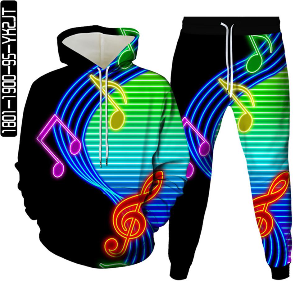 Musical Note 3D Druck Männer Trainingsanzug 2 Pcs Sets Herbst Frühling Hoody Sweatshirt + Lange Hosen Sport Weibliche Mode Kleidung anzug S-6XL