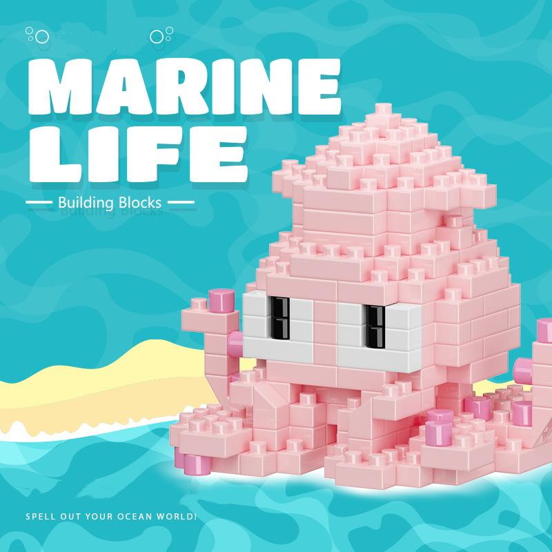 New Marine Life Series Building Blocks Turtle, Beluga, Seahorse, Crab, Octopus, Shark, Clown Fish, Killer Whale Assembled Toys
