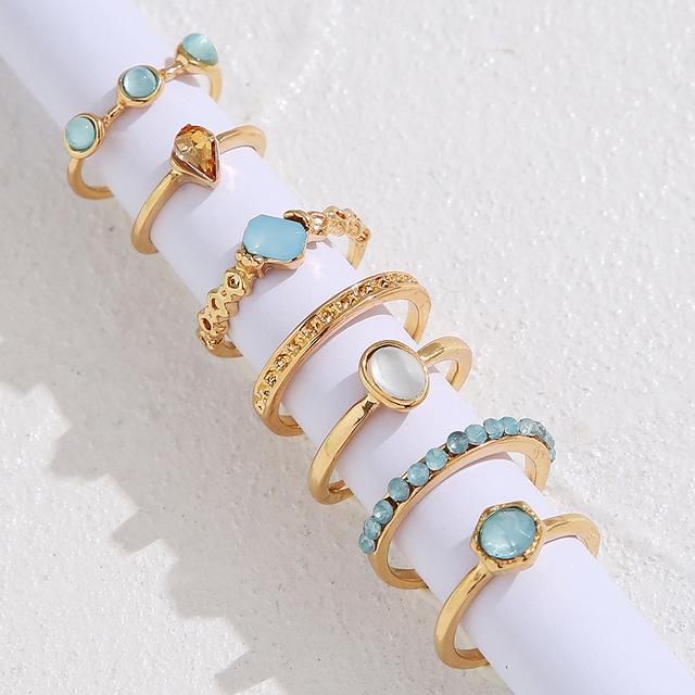 

Набор колец с разноцветными камнями для женщин и девочек, модные металлические цепочки, геометрические квадратные и круглые кольца, ювелирные изделия, подарки, аксессуары 7