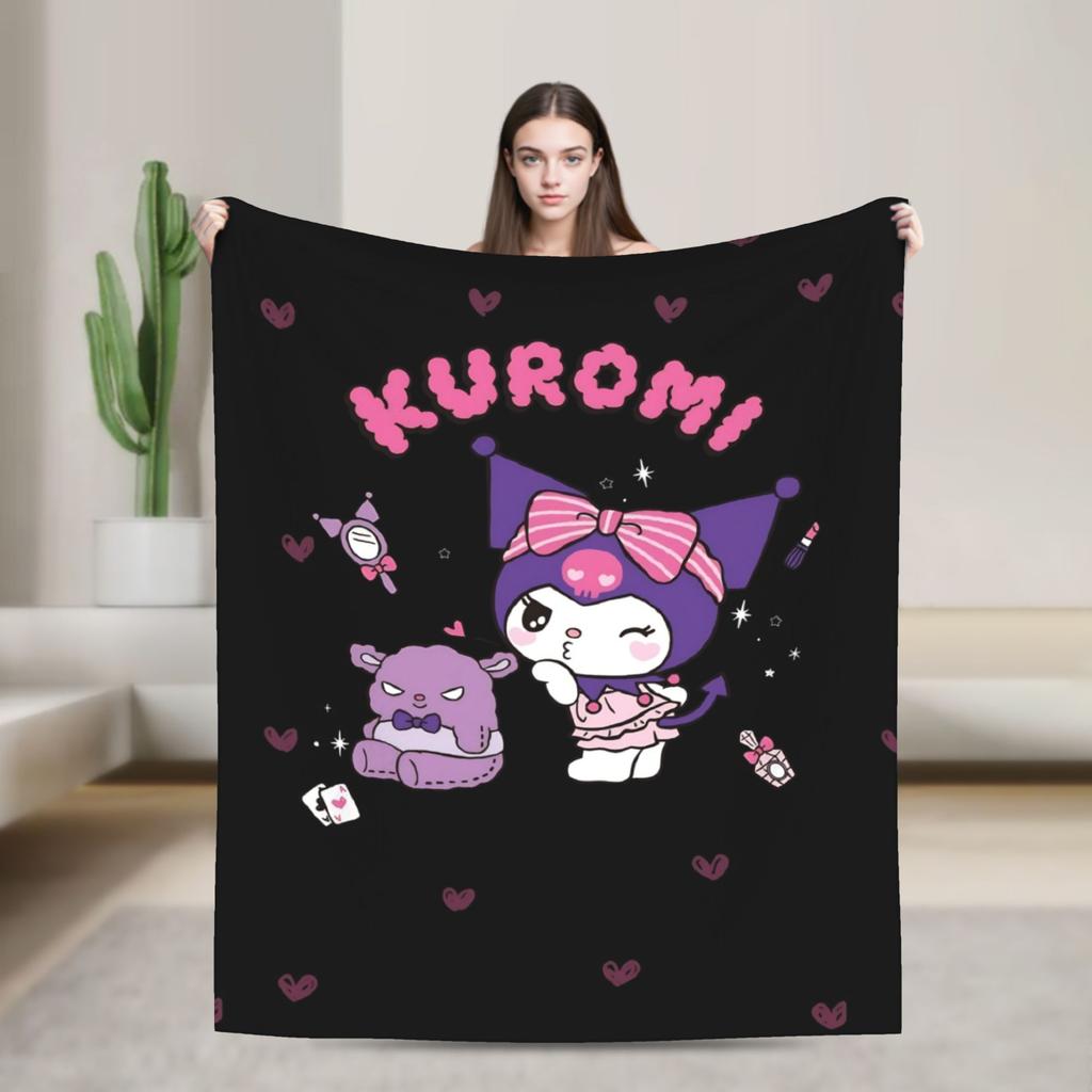 Kuromi Halloween Plaid Blankets Fleece Summer Portable Super Warm Throw Blanket for Home Bedroom Rug Piece