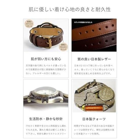 Little MagicAging Japan LeatherMade MovementMetal Allergy CompatibleWristwatch Mens Womens Clock Antique Style/Old (Red M Size)