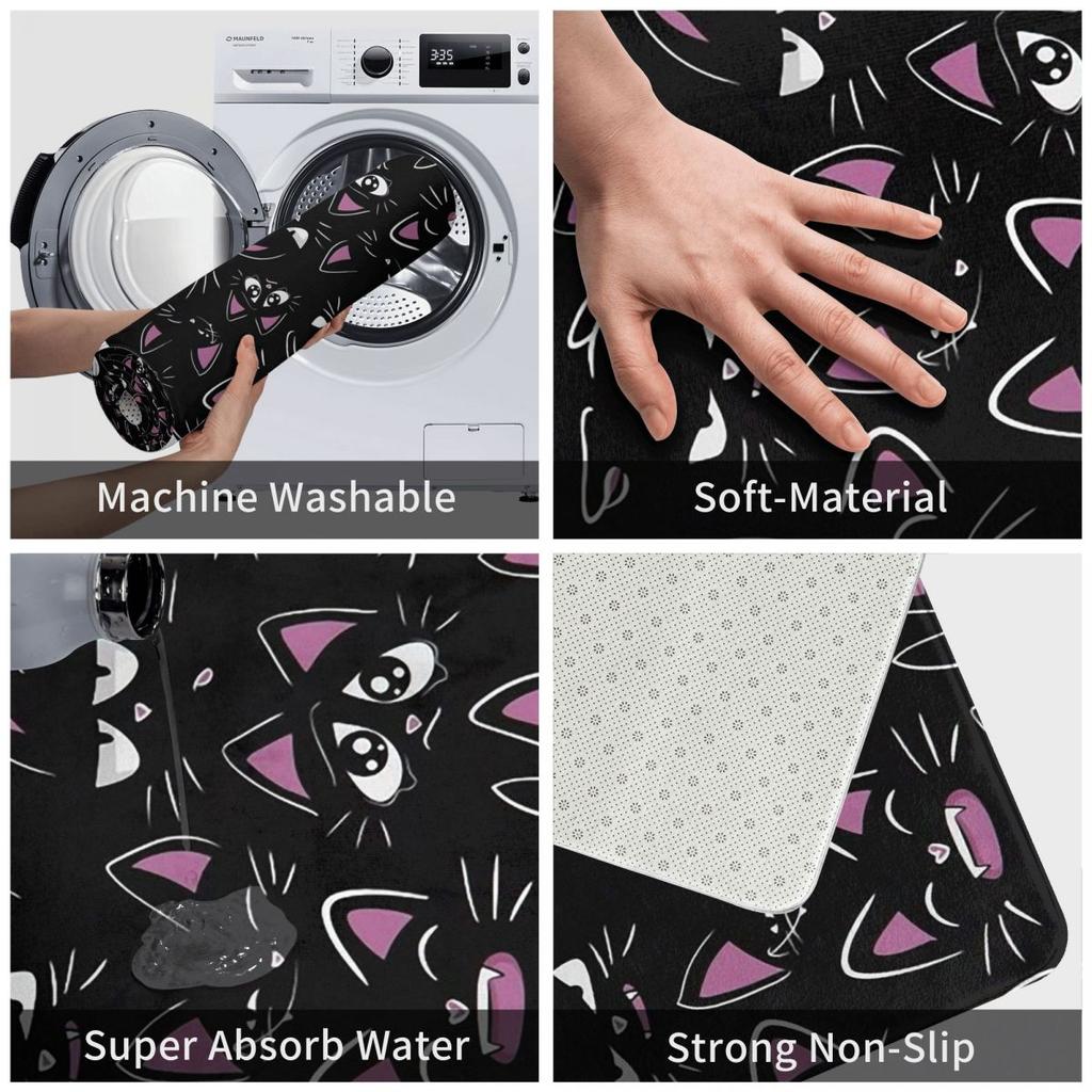 Colorful Cat Silhouettes Cartoon Black Cats Non-slip Doormat Floor Mat Carpet Rug for Kitchen Entrance Home Bedroom Footpad Mats