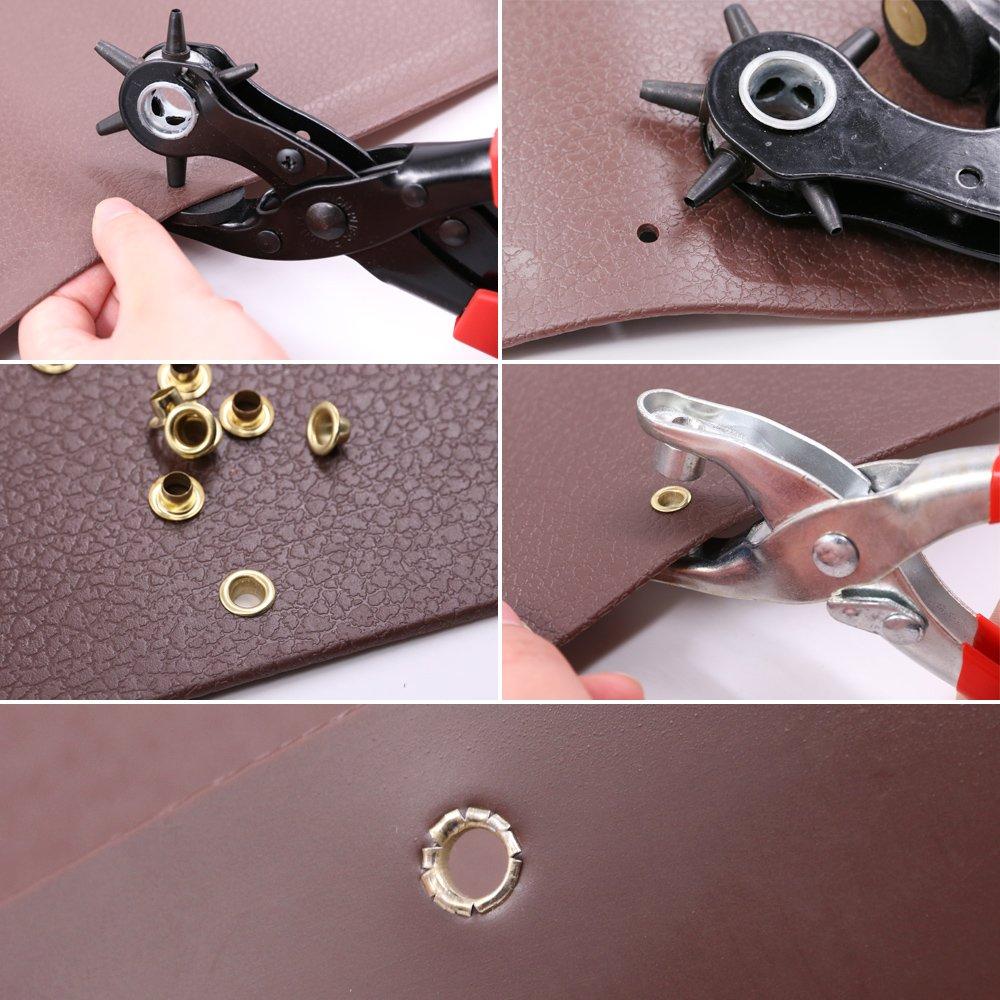 Glarks Heavy Duty Adjustable Metal Hole Punch Pliers Revolving Leather Belt Hole Punch with Eyelet Pliers Tool Kit for Belt, Watch Bands, Saddle,
