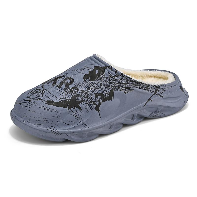 Fashion Slippers Men Winter House Shoes Round Toe Flat Slip-on Fashion Comfortable Elastic Waterproof Non-slip Plus Velvet Keep Warm