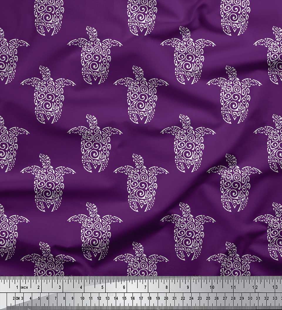 

Японська креп-сатин Soimoi Turtle Block Print Швейна тканина 42 дюйми 42 Inch Wide - Poly Crepe фіолетовий