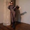 Leopard Print High-Waisted Slim-Fit Long-Sleeve Jumpsuit for Women