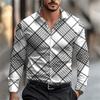New Elegant Men's Long-sleeved Shirt Men's Plaid Printed Slim Lapel Shirt Autumn Office Single-breasted Large Size Tops