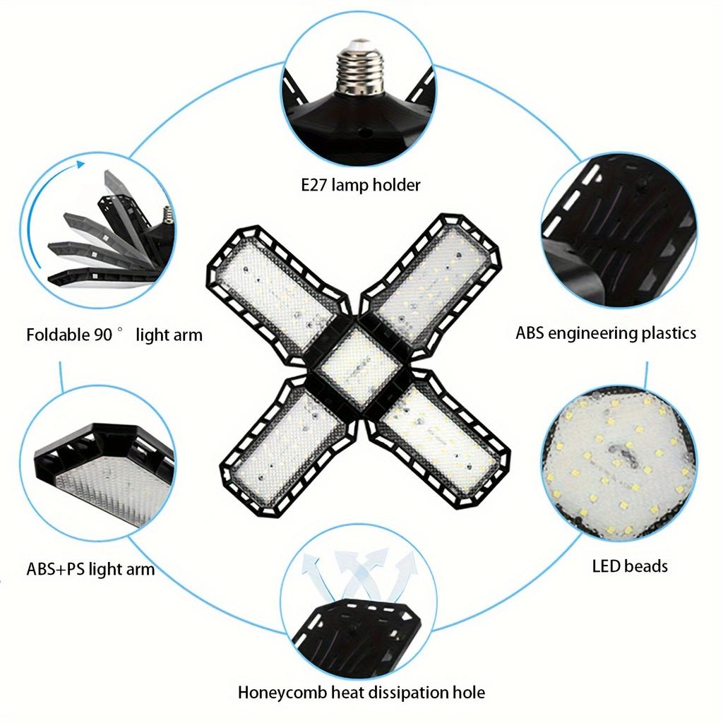 1 Ultra Bright Garage Lighting LED Light with Adjustable Panel and Deformable Ceiling Lamp, Suitable for Warehouses, Etc