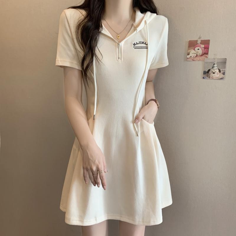 Summer New Women Embroidered Letters Sports Hooded Casual Dress