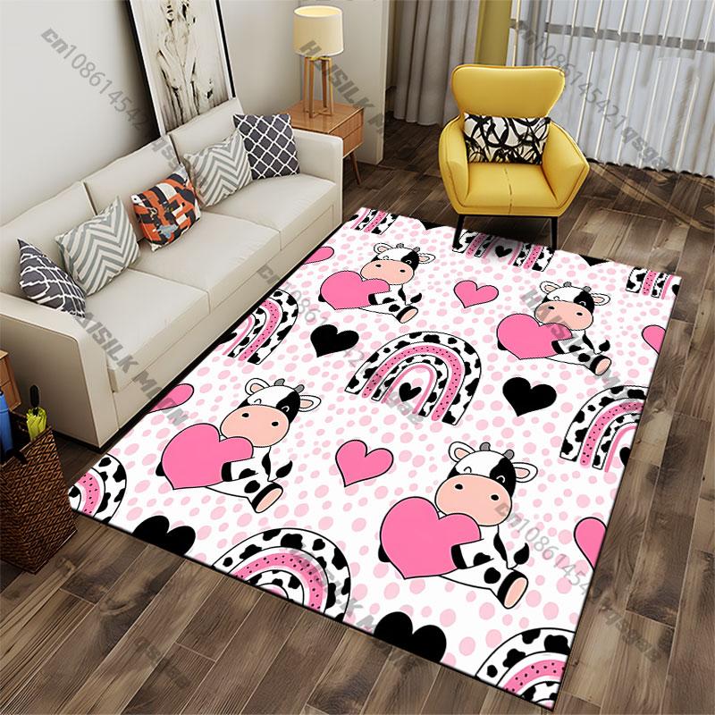 Cute Cows Hearts Rainbows Carpet Yoga Living Room Room Decor Children's Crawling Mat Doormat Area Rug Games Mat