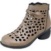 Damen Frühling Sommer Blockabsatz Knöchel Coole Stiefel Leder Ausgeschnitten Runde Spitze Locker Atmungsaktiv Höhere Sandalen Stiefel