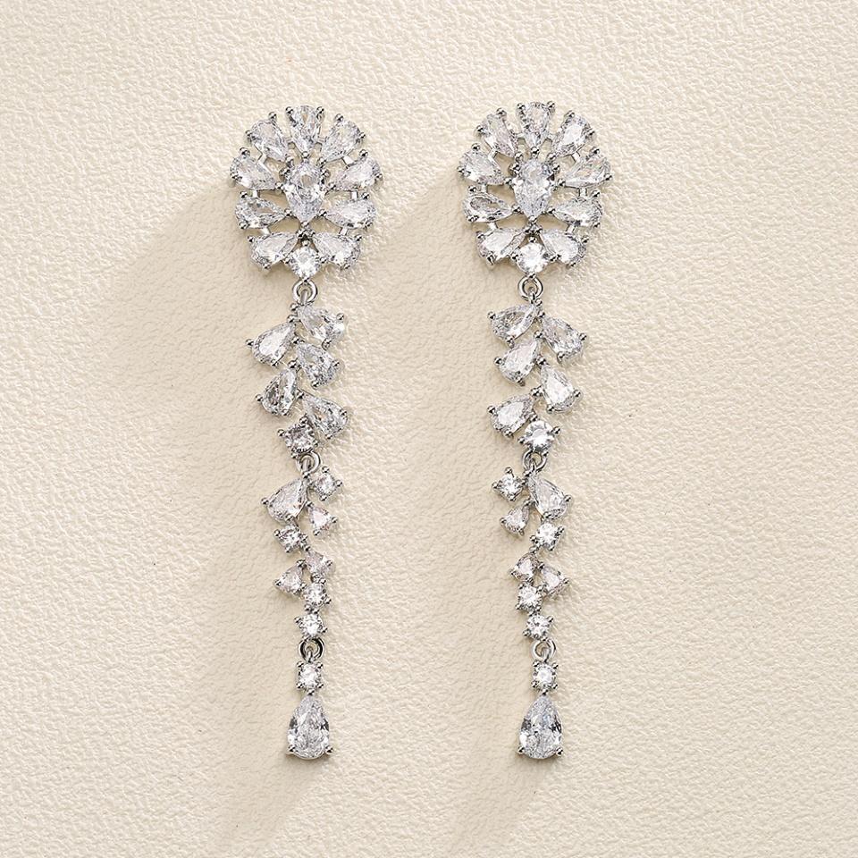 ZAKOL Water Droplet Leaves Copper Micro-set Zircon Women's Dangle Earrings Exquisite Fashion Bridal Wedding Charm Jewelry