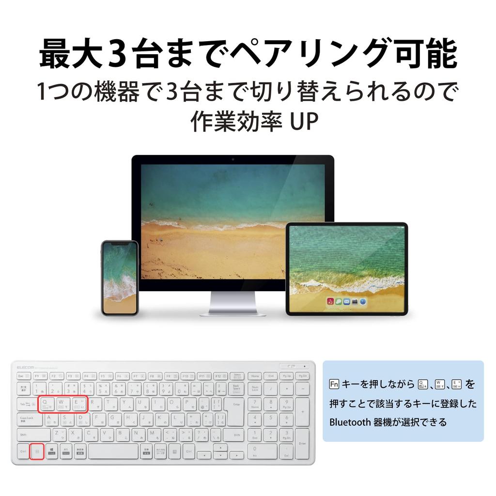 Elecom Tastatur Bluetooth Pantograph Kompakte Tastatur Kompatibel mit Android Weiß Windows, Mac, iOS, TK-FBP101WH