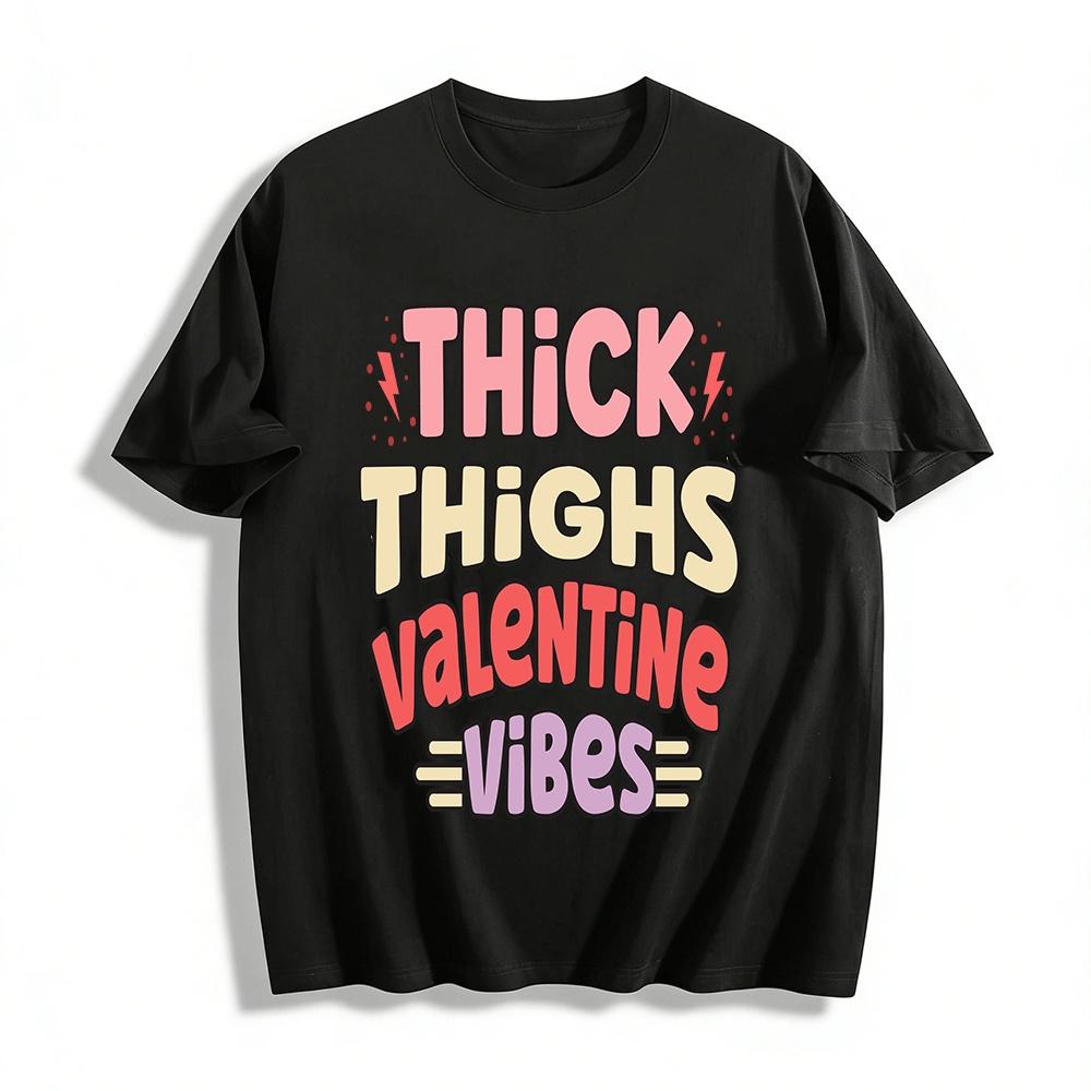Valentine Vibes Thick Thighs Print Tee Festive Casual Valentine Top T Pure cotton T-shirt XXS