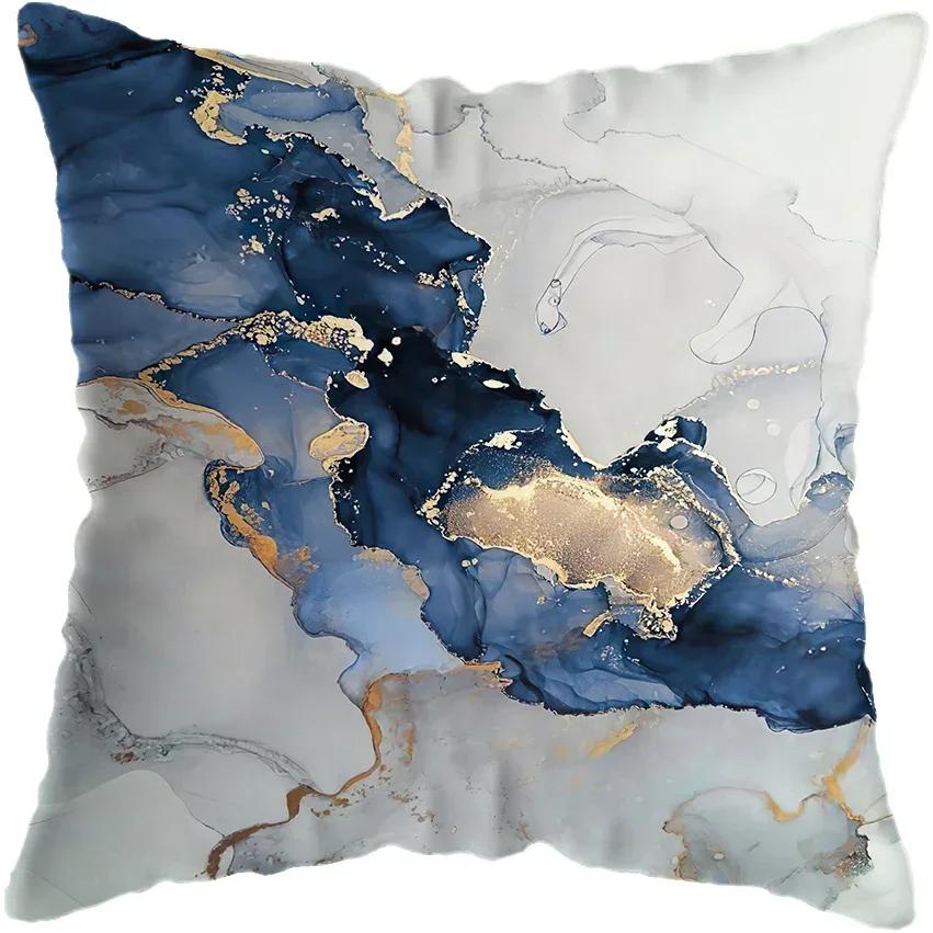 Modern Abstract Gold Foil Lines Printing Bay Decor Pillow Abstract Marble Cushion Cover Home Hotel Sofa Bed Cushion Cover