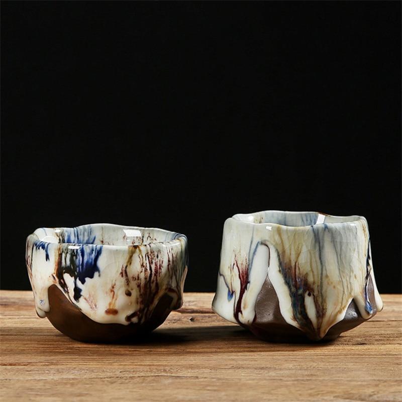 Ceramic Ice Cracked Glaze Tea Cup Handmade Coarse Pottery Ru Kiln Master Cup Creative Office Teacups Drinkware
