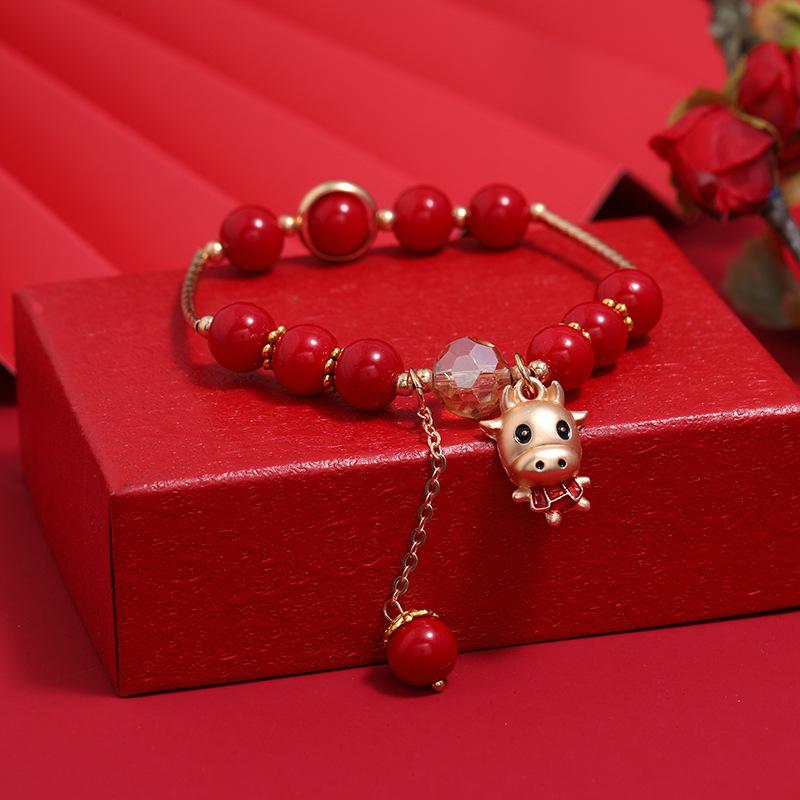 Niche design new exquisite bracelet retro red crystal simple and versatile student creative round bracelet female
