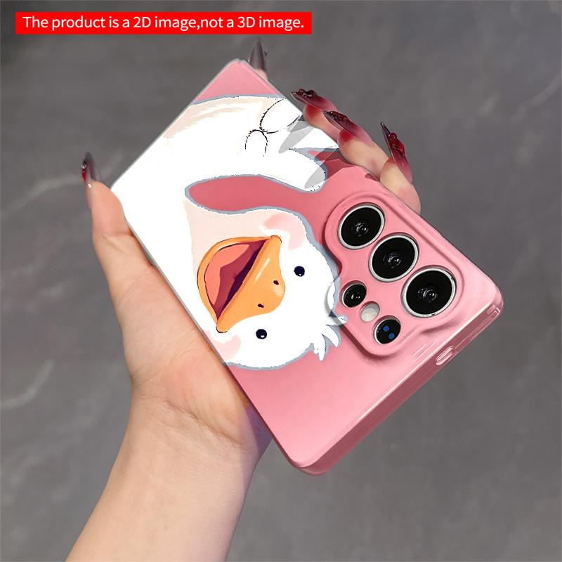 2DFlat Samsung phone case Happy Duck Waving Peace Sign on Pink Background Applicable to Galaxy S23 S24 S25ULTRA S26 A12 A14 A15 A16 A54 A55