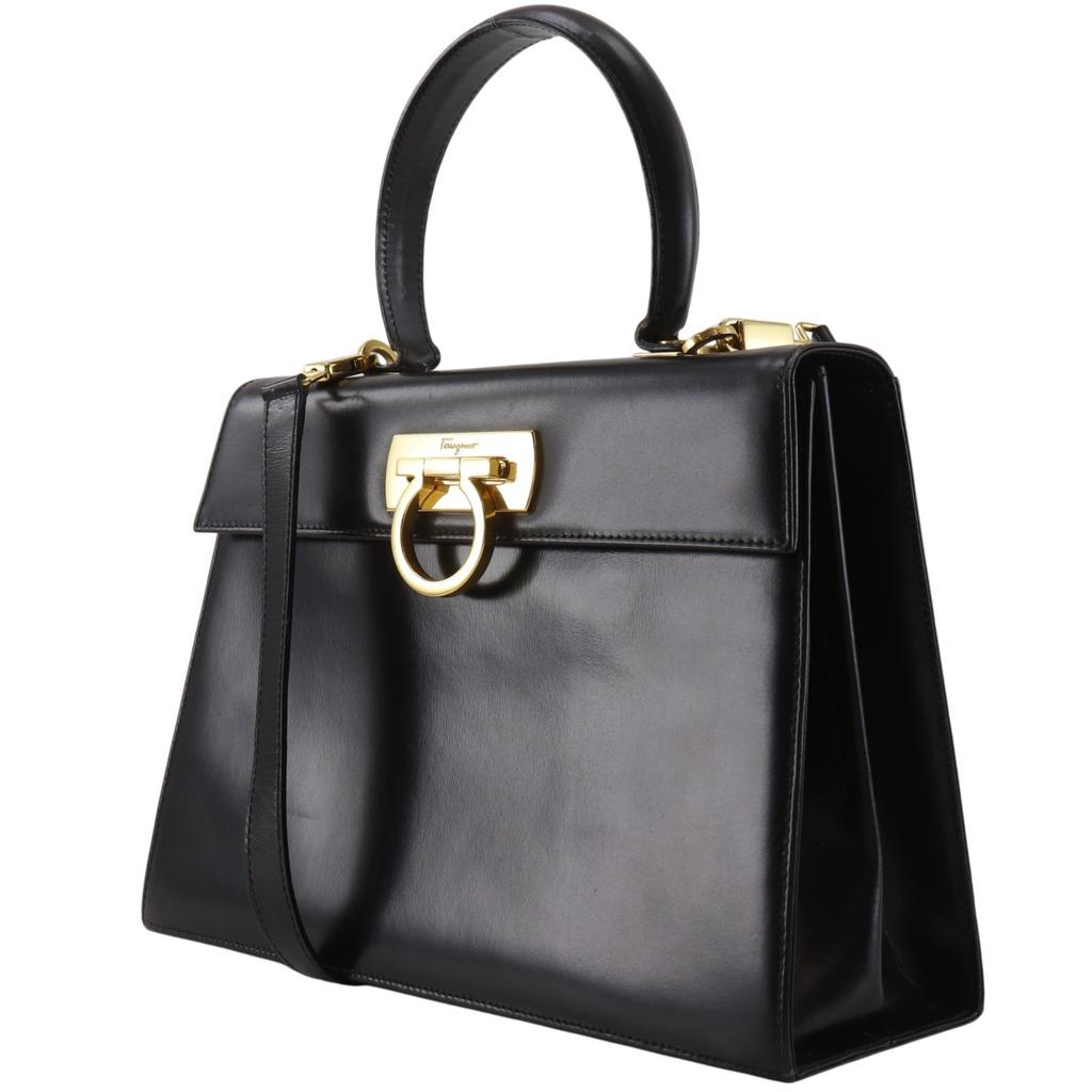 Salvatore Ferragamo Gancini Handbag O21.2181 2WAYShoulder black Calfskin Women Used