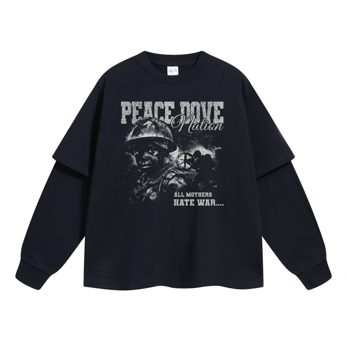 

2024 Autumn Men s Oversize Spliced Long-Sleeve T-Shirt with American Street Trend Print Medium чорний