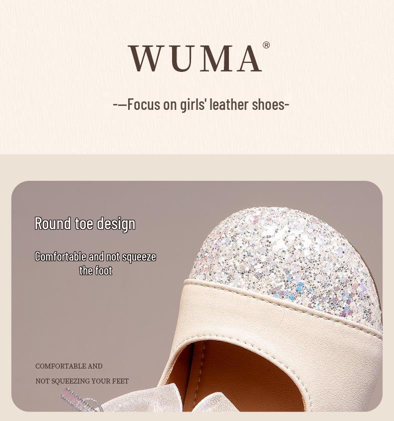 Wuma Mädchen Prinzessin Schleife Pailletten Leder Schuhe - Frühjahr/Herbst Kollektion 2025