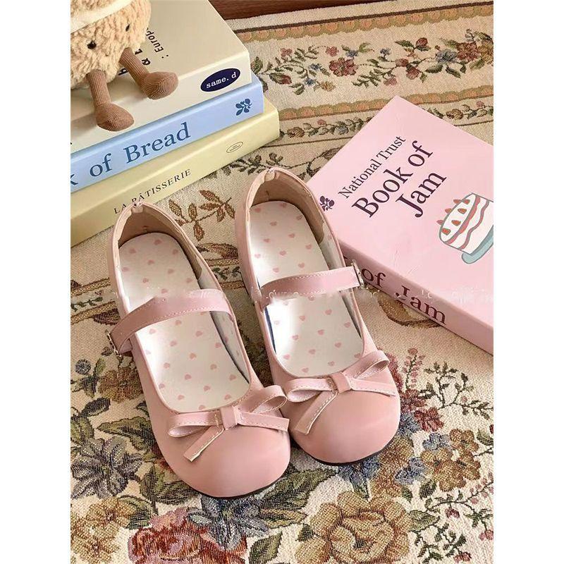 Vintage Mary Jane Shoes Women's 2024 New Summer Bow High Heels French Single Shoes Round Head Thick Heel Small Leather Shoes