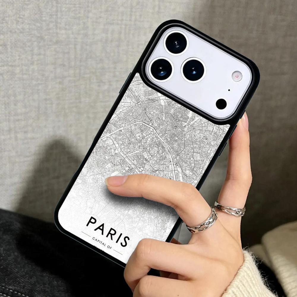 Capa Case for iPhone 17 Air 16 Pro Max 15 Plus 11 13 Mini 14 12 Back Phone Cover Ins Travel Country Sketch City Map