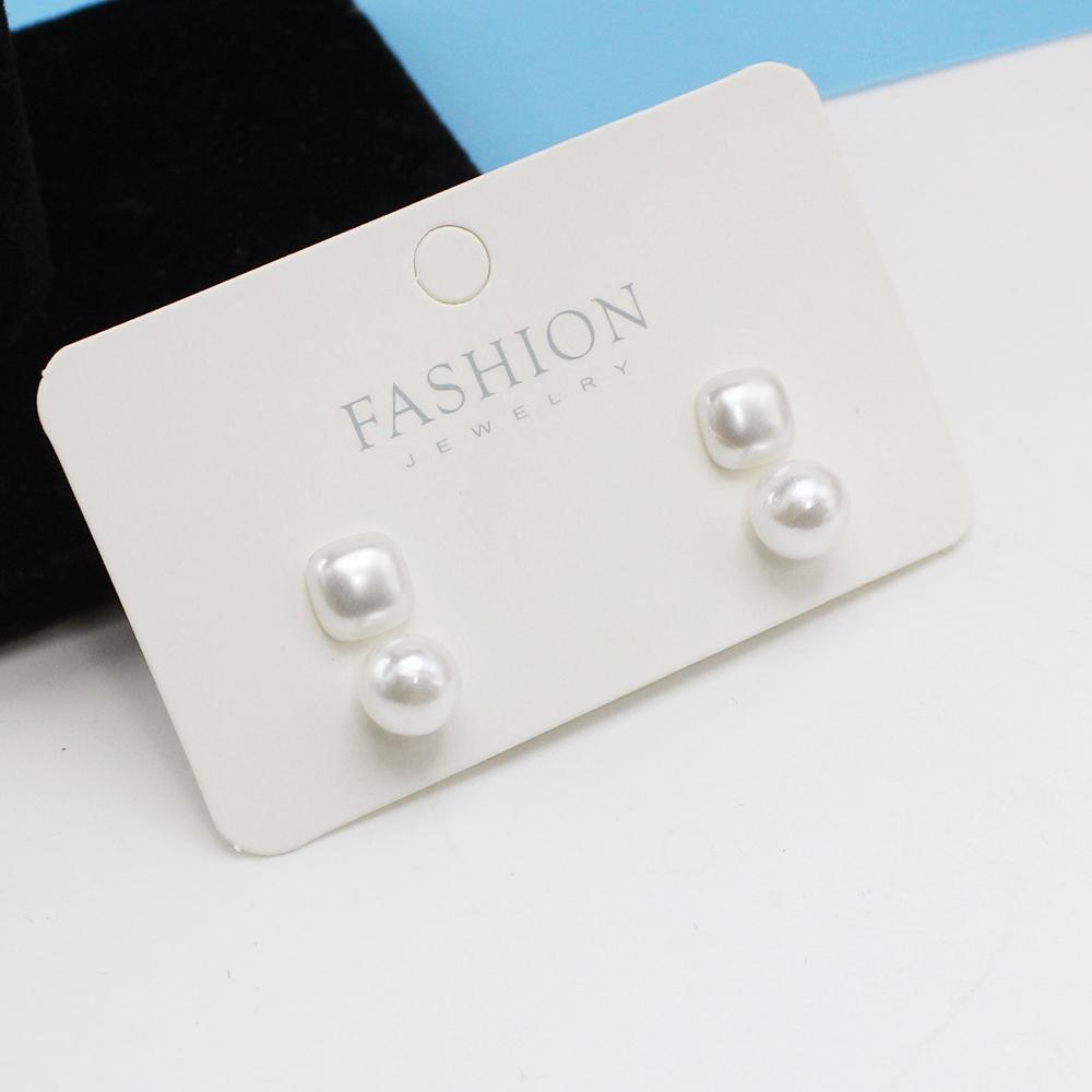 

2Pairs/Lot 8mm Round Square White Imitation Pearl Geometry Zircon Set Stud Earring for Women Korean Sweet Wholesale Girl Gift