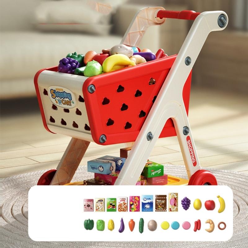 Miniature Doll Shopping Cart Push Trolley for Children's Imaginative Play Indoor and Outdoor Easy Assembly