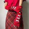 Slouchy Y2K Fingerless Gloves Long Wrist Cuffs Sweet Bow Knitted Arm Warmers  Girls