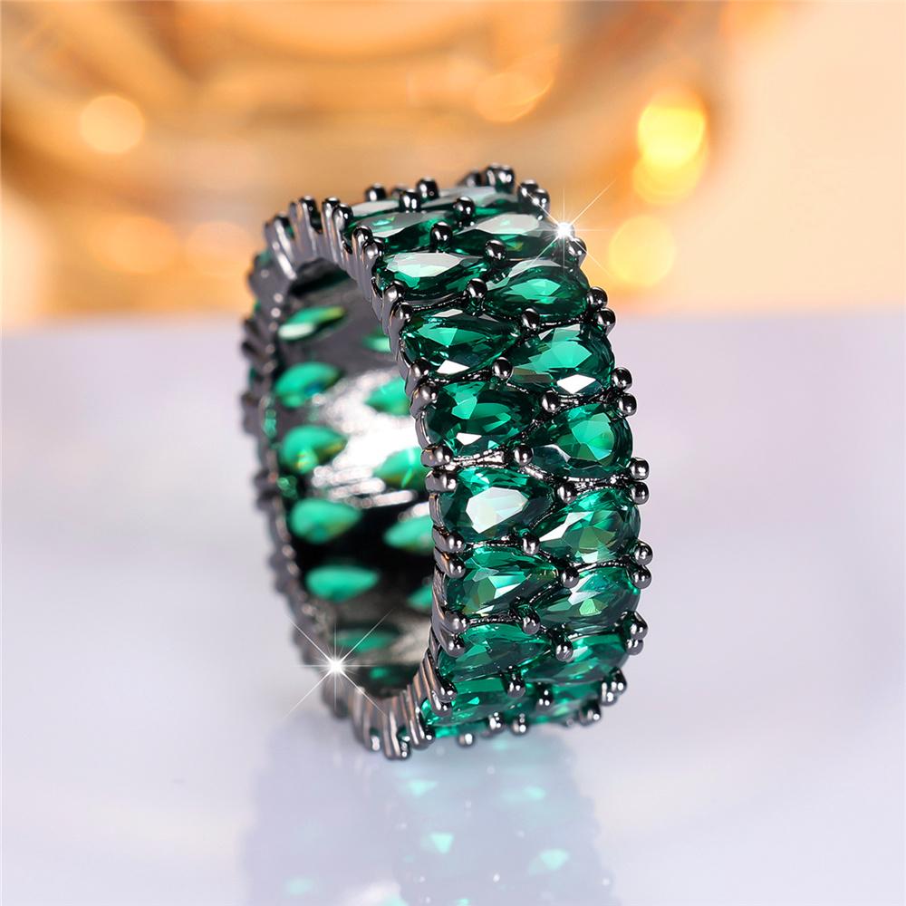 Luxury Cute Female Green Zircon Stone Ring Vintage Fashion Black Gold Color Wedding Jewelry For Women