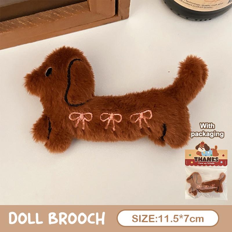 Cartoon Kawaii Dachshund Plush Keychain Novelty Stuffed Puppy Keyring Cute Brooch Backpack Decoration Gifts