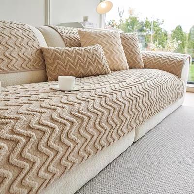 1PC Wave Pattern Plush Sofa Cushion Light Luxury Sofa Mat Towel Solid Color Anti-slip Couch Slipcover for Living Room Decor