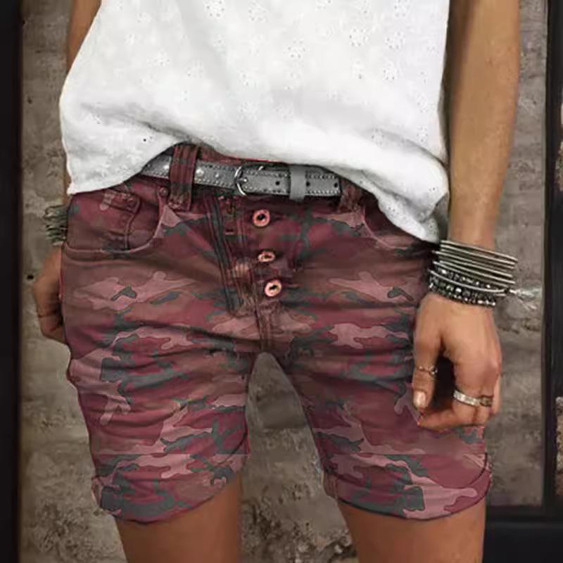 Women's High Elasticity Slim Fit Camouflage Denim Shorts