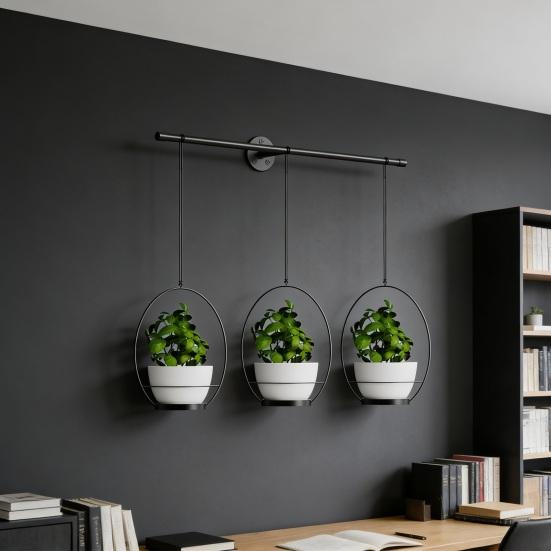 1 Set Hanging Flower Pots Wall Mounted Plant Hanger Hanging Planter Set Includes Metal Rod 3 Planters Ropes for Windows Ceilings Walls Garden Decor