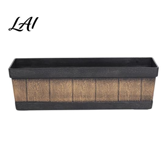 Large Capacity Gardening Pots for Flowers 18 Inch Rectangular Planter Box Imitation Wood Grain Window Box Planter Plastic Vegetables Portable Flower