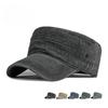 Vintage Washed Cotton Cadet Army Cap for Men Women Military Flat Top Hat Retro Plain Solid Color Sun Protection Patrol Cap Outdoor Visor