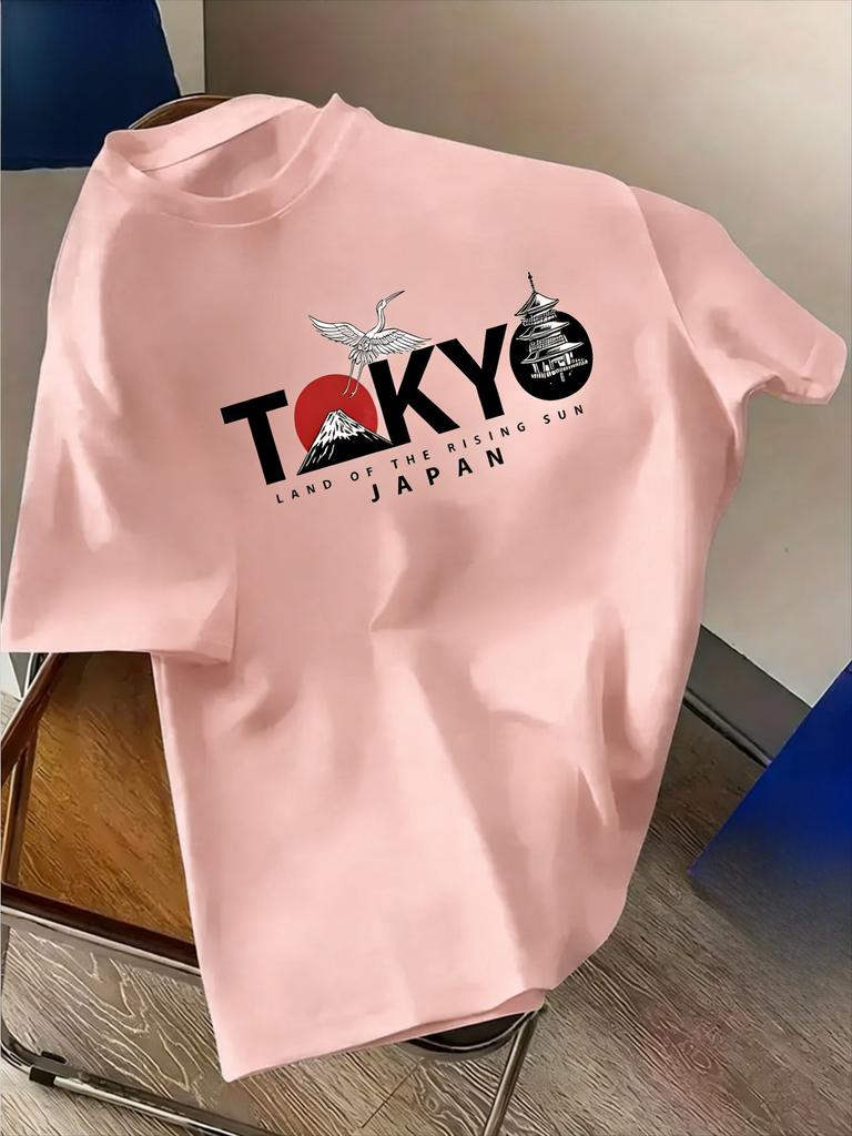 Summer Unisexs Graphic Tshirts Unisex Tokyo Theme Tshirts With Mount Fuji Cherry Blossoms Print Pure Cotton Comfortable Streetwear