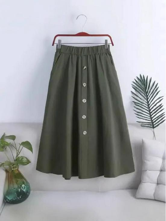 

2025 High Waist Slimming A-line Midi Skirt - Versatile Elastic Waist with Big Swing M