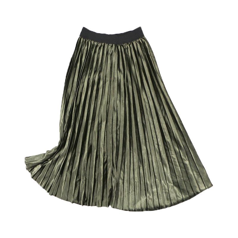Elegant Pleated Mid-Length Skirt: Spring/Autumn, Solid Color, Elastic Waist, Loose Fit, Plus Size.