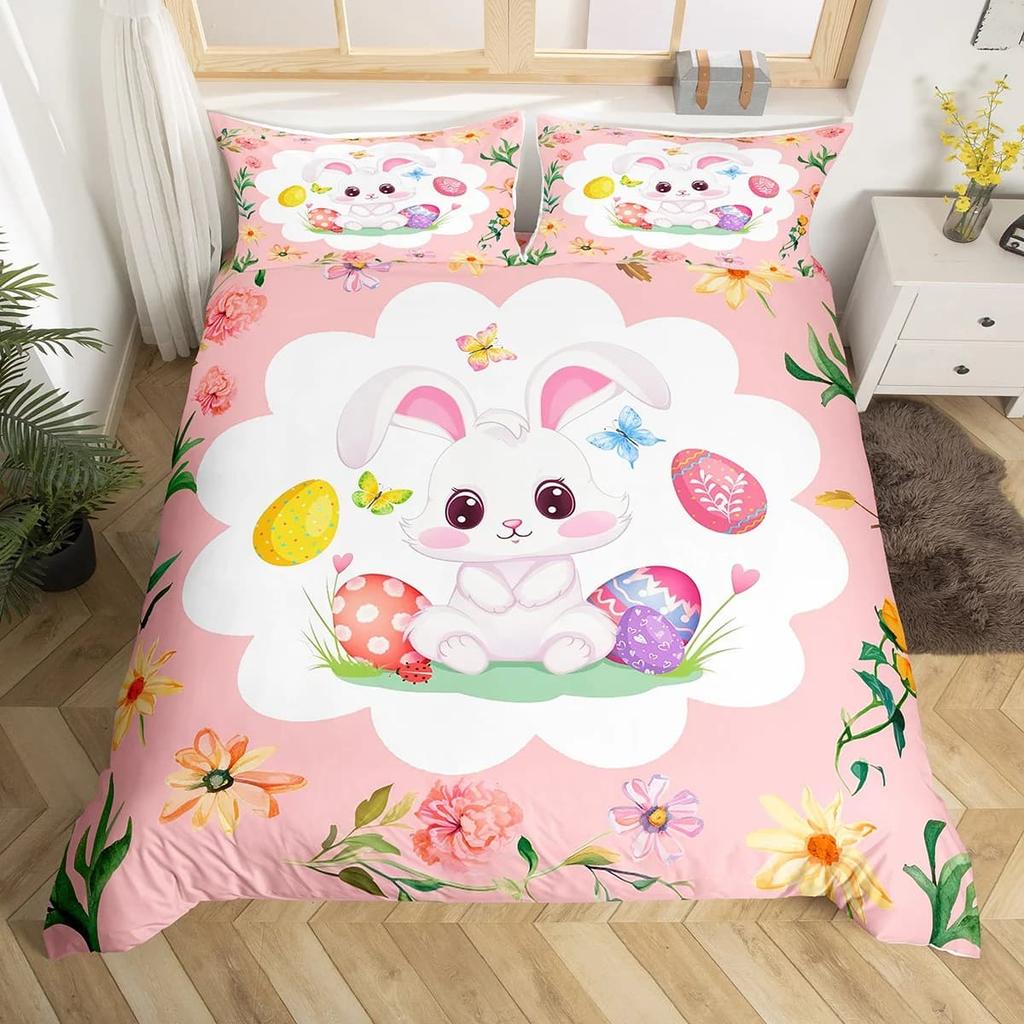 Comforter Kids Bedding Cartoon Rabbit Queen Woodland Animals Comforter Botanical Boys Girls Bedroom Decor