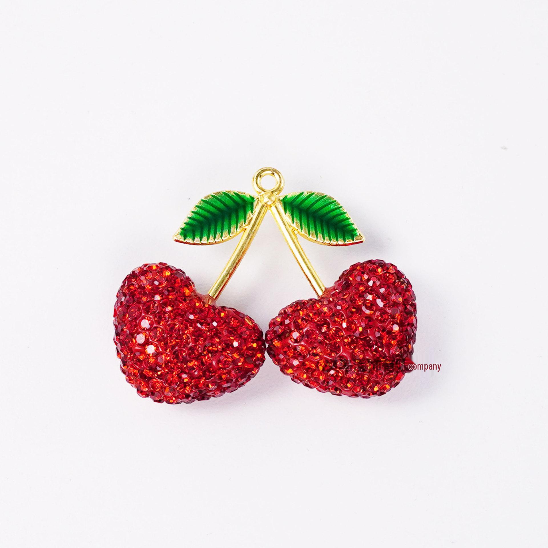 Red Clay Cherry Rhinestone Keychain - Stylish Car and Bag Accessory