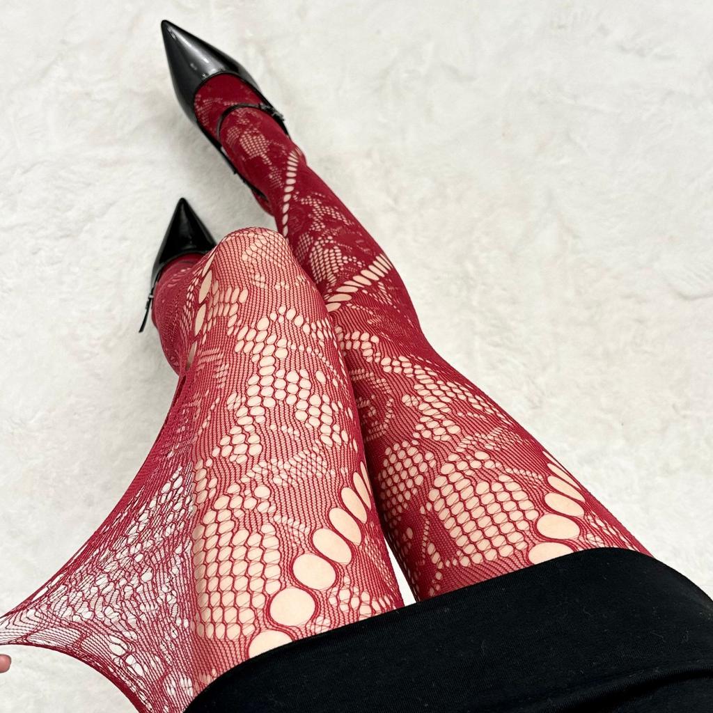 Sexy Hollow Lace Fishnet Socks American Stockings Retro Coffee Vertical Striped Pantyhose Women With Leg Covers