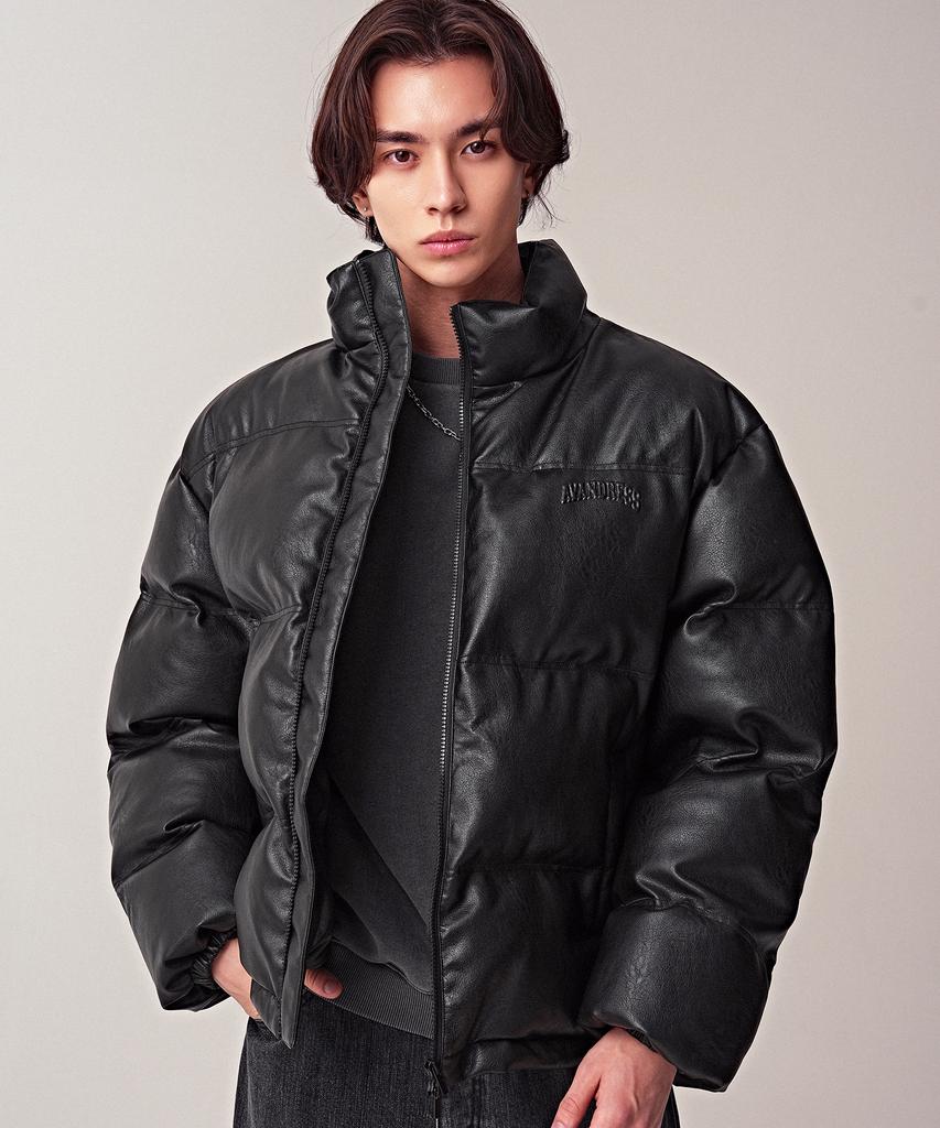Avandress Vintage Art Leather Over-Fit Puffer Brown