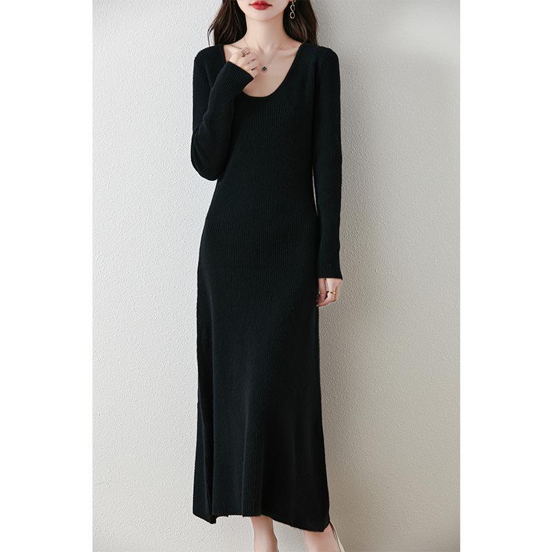 

Женское платье из 100% шерсти экстра-длины с V-образным вырезом, вязаное, с пальто - Коллекция Осень/Зима S (90-100 jin)