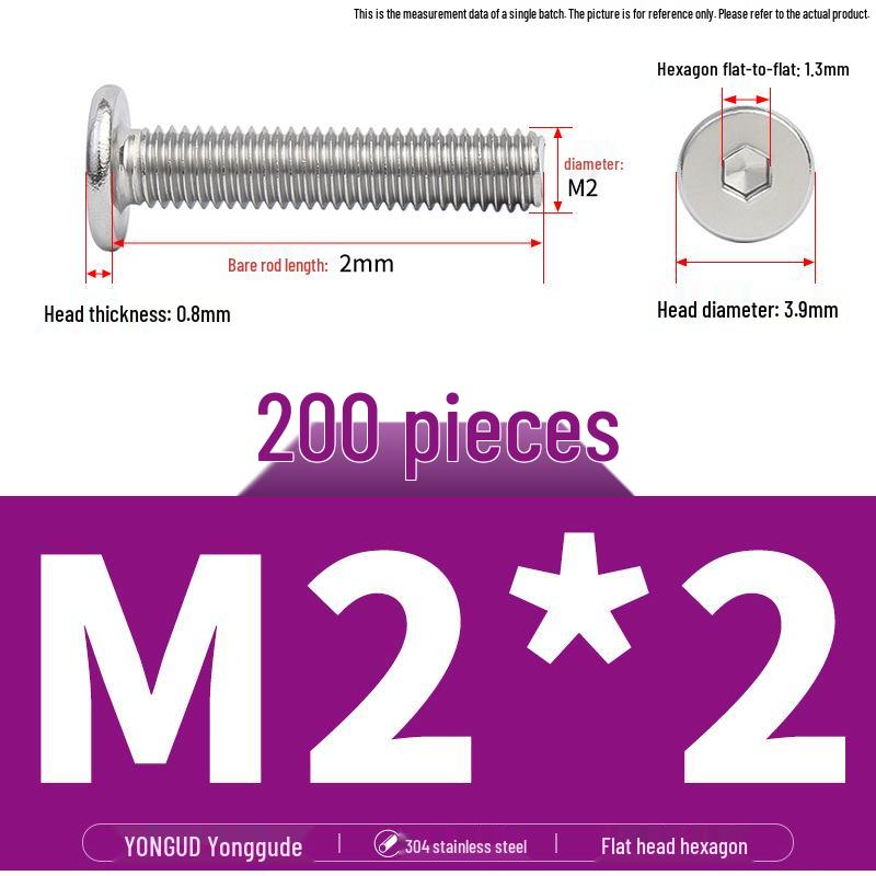 304 Stainless Steel Ultra-Thin Flat Head Hex Socket Bolt, M2-M12